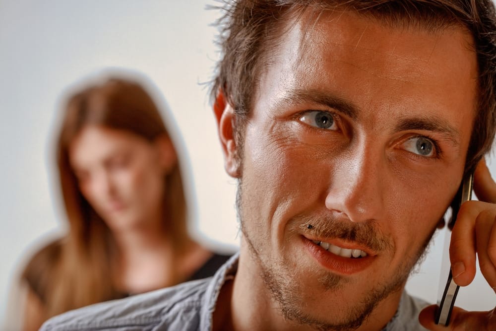 Concept,Of,Couple,Problems;,Young,Narcissistic,Man,Telephones,His,Lover